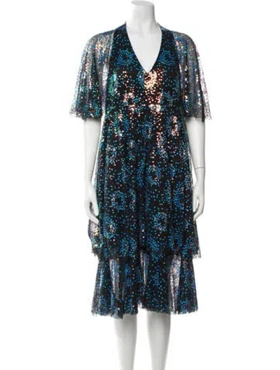 Pre-owned Anna Sui Printed Midi Length Dress W/ Tags In Black