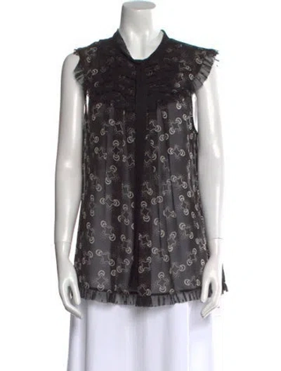 Pre-owned Anna Sui Printed Mock Neck Blouse In Black