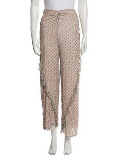 Pre-owned Anna Sui Printed Ruffle Embellishment Pajamas W/ Tags In Neutral