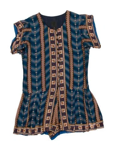 Pre-owned Anna Sui Printed Scoop Neck Romper In Blue