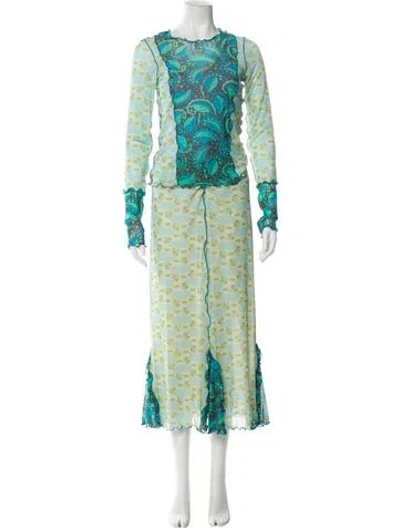 Pre-owned Anna Sui Printed Skirt Set W/ Tags In Green