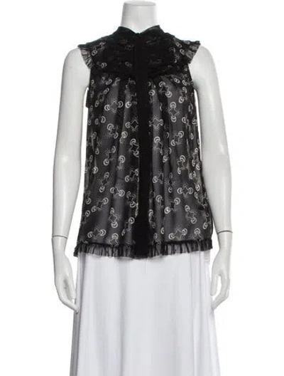 Pre-owned Anna Sui Printed Sleeveless Blouse In Black
