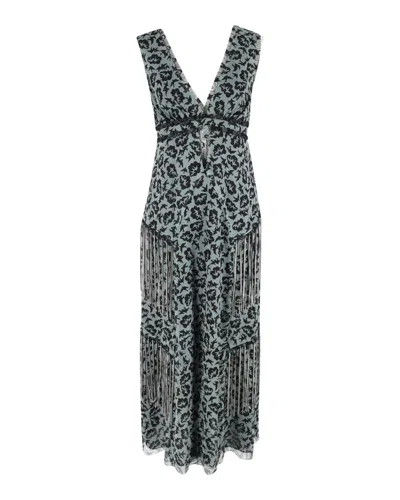 Anna Sui Printed Sleeveless Maxi Dress In Blue Polyester
