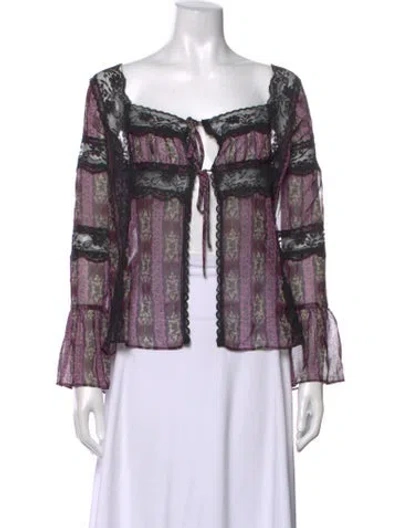 Pre-owned Anna Sui Printed V-neck Blouse In Multicolor