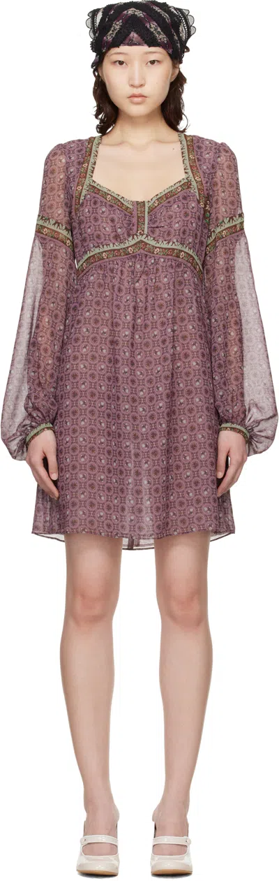 Anna Sui Purple Puff Sleeve Minidress In Pink