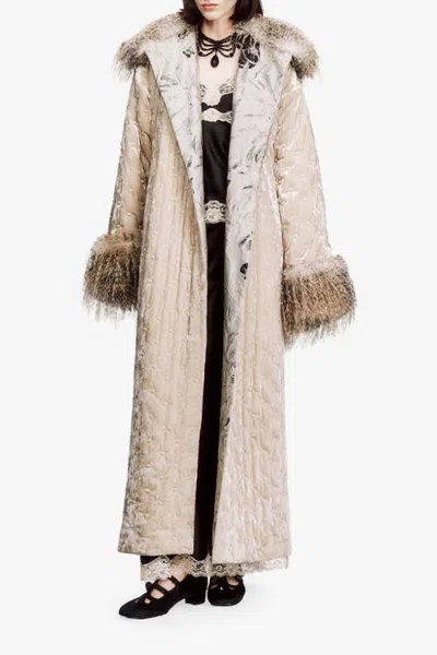 Anna Sui Quilted Velvet Duster Coat In Neutral