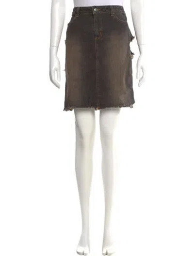 Pre-owned Anna Sui Raw-edge Trim Knee-length Skirt In Gray