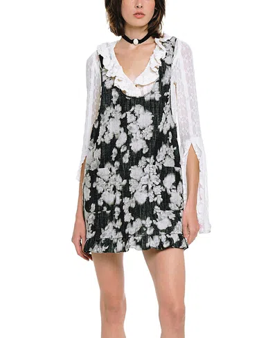 Anna Sui Rose Illusion Denim Ruffle Jumper In Multi