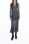 Anna Sui Rosetti Mesh Maxi Dress In Black/lilac Multi
