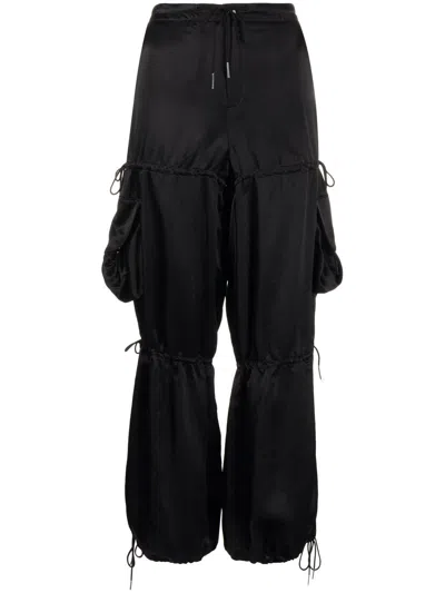 Anna Sui Satin-finish Pocket Straight Trousers In Black