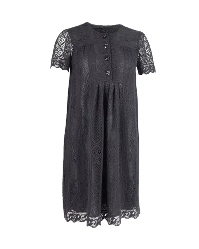 Anna Sui Semi Shear Lace Mini Dress In Black Cotton