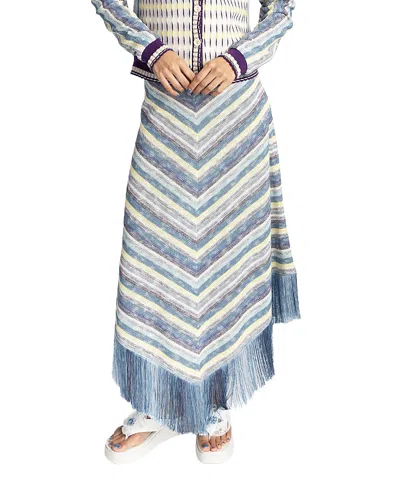 Anna Sui Serape Knit Fringe Skirt In Transparent