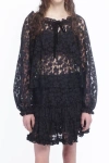 Anna Sui Shadow Blossom Tulle Elastic Lace Blouse In Black