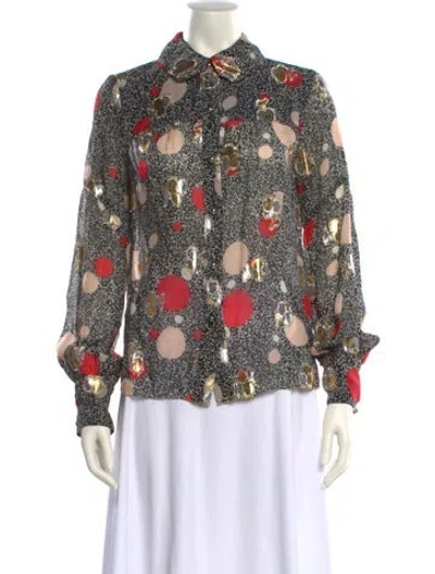 Pre-owned Anna Sui Silk Floral Print Blouse In Black