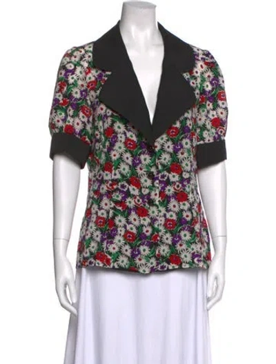 Pre-owned Anna Sui Silk Floral Print Blouse In Black