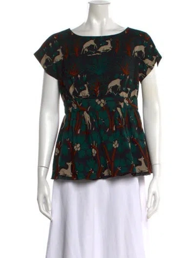 Pre-owned Anna Sui Silk Floral Print Blouse In Black