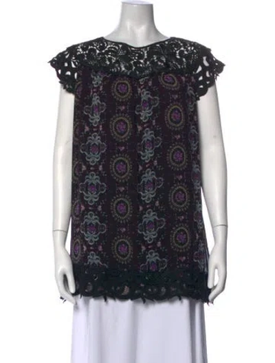 Pre-owned Anna Sui Silk Floral Print Blouse In Black