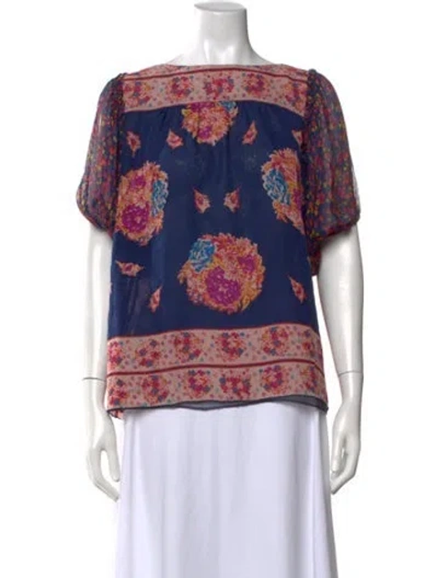 Pre-owned Anna Sui Silk Floral Print Blouse In Blue