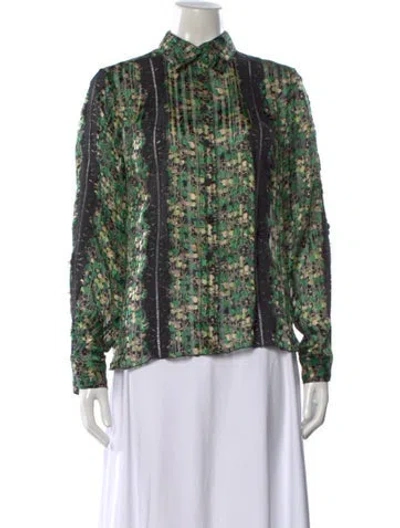 Pre-owned Anna Sui Silk Floral Print Blouse In Green