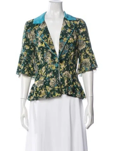 Pre-owned Anna Sui Silk Floral Print Blouse In Green