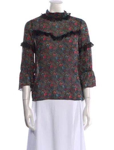 Pre-owned Anna Sui Silk Floral Print Blouse In Multi