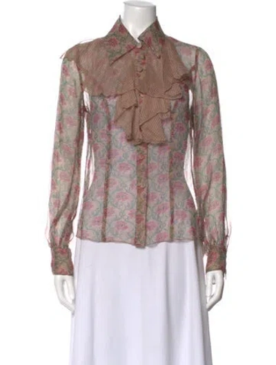 Pre-owned Anna Sui Silk Floral Print Blouse In Neutral