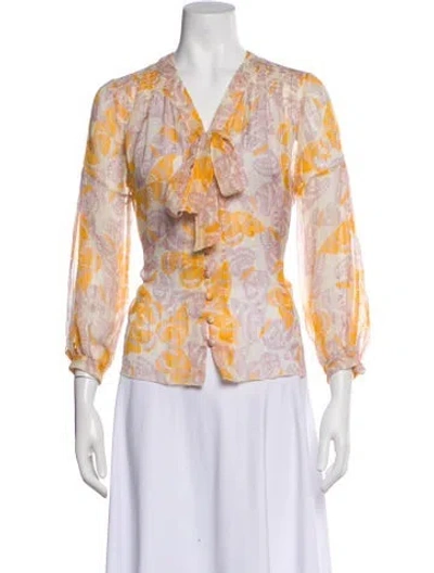 Pre-owned Anna Sui Silk Floral Print Blouse In Neutral