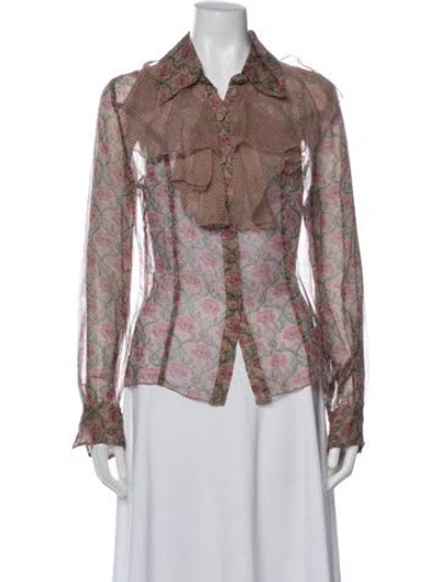 Pre-owned Anna Sui Silk Floral Print Blouse In Neutral