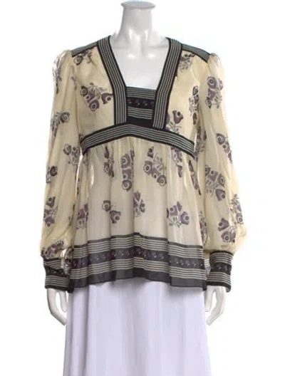 Pre-owned Anna Sui Silk Floral Print Blouse In Neutrals