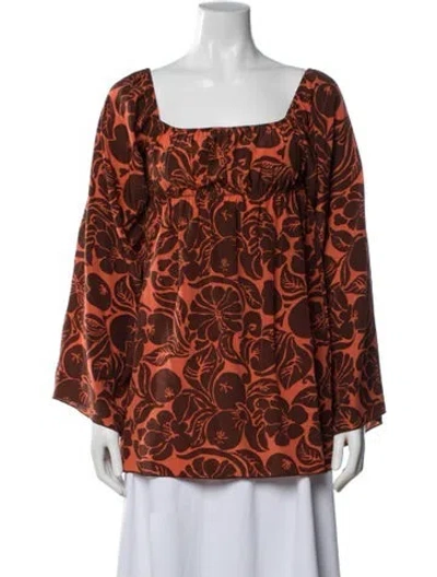Pre-owned Anna Sui Silk Floral Print Blouse In Orange