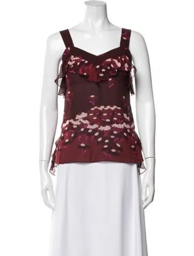 Pre-owned Anna Sui Silk Floral Print Blouse In Red