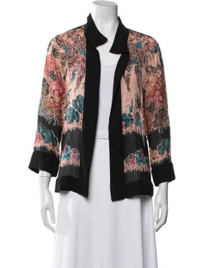 Pre-owned Anna Sui Silk Floral Print Jacket In Black