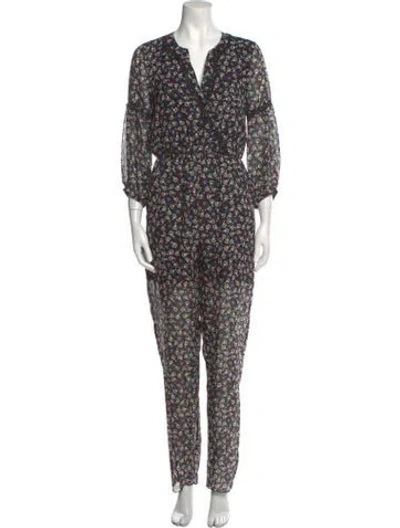 Pre-owned Anna Sui Silk Floral Print Jumpsuit In Black