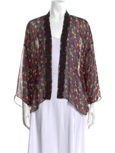 Pre-owned Anna Sui Silk Floral Print Sweater In Black