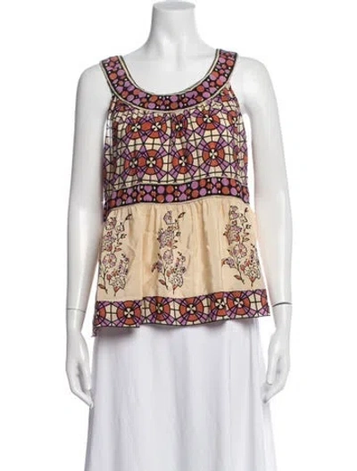 Pre-owned Anna Sui Silk Floral Print Top In Neutrals