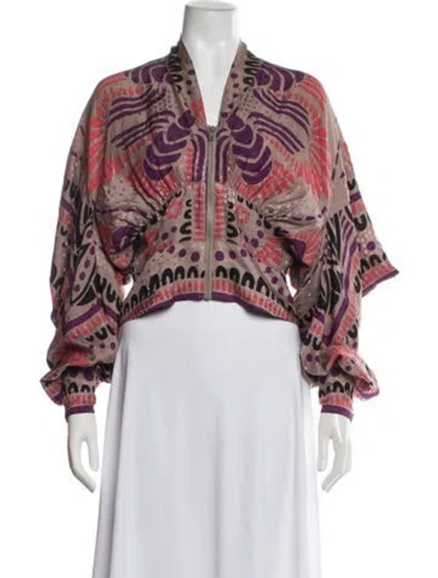 Pre-owned Anna Sui Silk Graphic Print Bomber Jacket In Multicolor