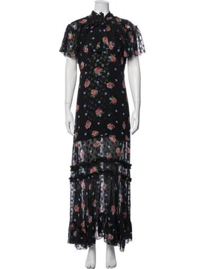 Pre-owned Anna Sui Silk Long Dress In Black