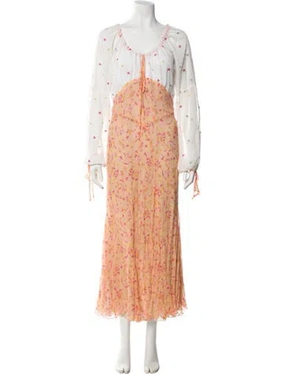 Pre-owned Anna Sui Silk Long Dress In Orange
