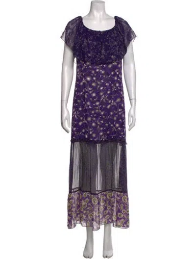 Pre-owned Anna Sui Silk Long Dress In Purple