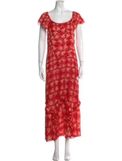Pre-owned Anna Sui Silk Long Dress In Red