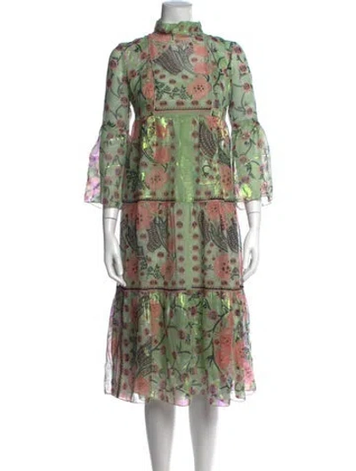 Pre-owned Anna Sui Silk Midi Length Dress In Green