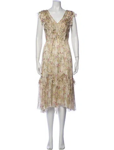 Pre-owned Anna Sui Silk Midi Length Dress In Neutral