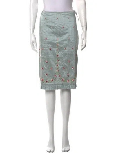 Pre-owned Anna Sui Silk Midi Length Skirt In Green