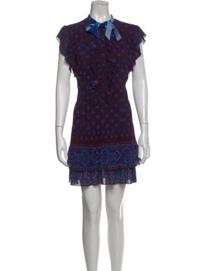 Pre-owned Anna Sui Silk Mini Dress In Blue