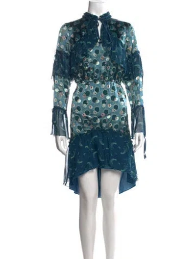 Pre-owned Anna Sui Silk Mini Dress In Blue