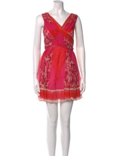 Pre-owned Anna Sui Silk Mini Dress In Pink