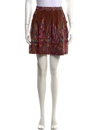Pre-owned Anna Sui Silk Mini Skirt In Brown