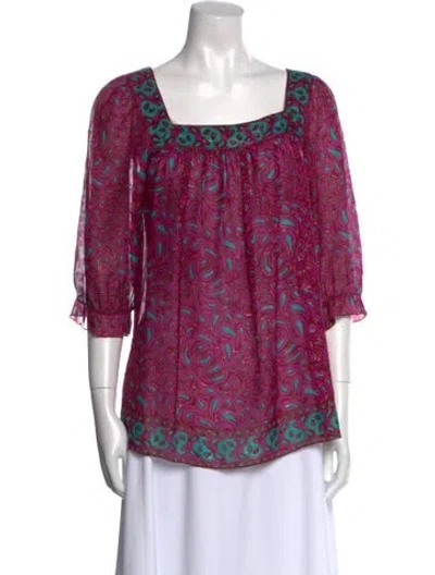 Pre-owned Anna Sui Silk Paisley Print Blouse In Pink