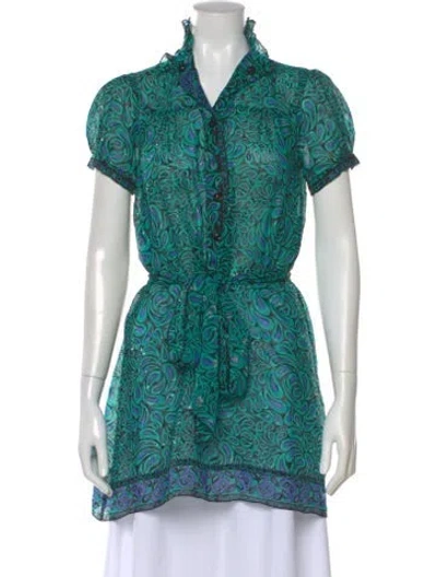Pre-owned Anna Sui Silk Paisley Print Tunic In Green