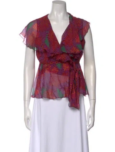 Pre-owned Anna Sui Silk Patterned Blouse In Pink